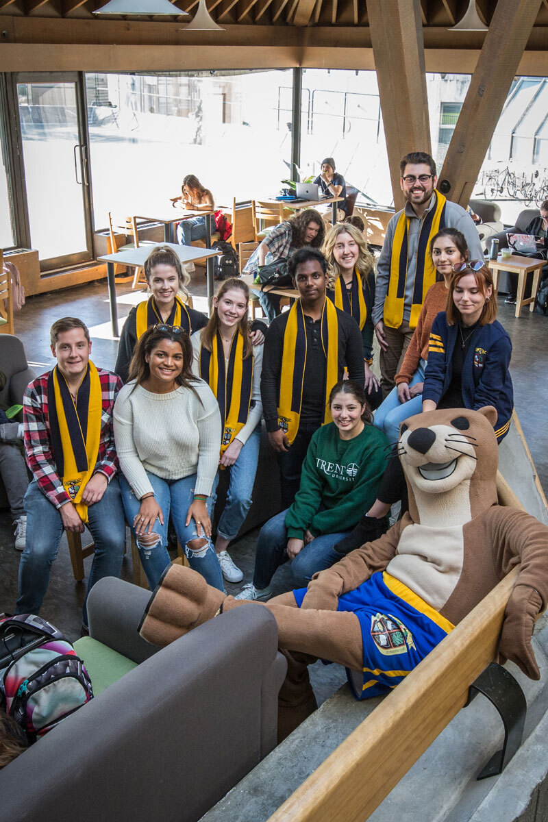 Ottie the Otter with students of Trent’s Otonabee College